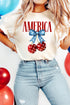 Sweet America Bow Cherry Graphic Patriotic Celebration Tee Shirt
