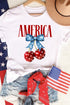 Sweet America Bow Cherry Graphic Patriotic Celebration Tee Shirt