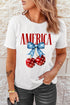 Sweet America Bow Cherry Graphic Patriotic Celebration Tee Shirt
