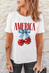 Sweet America Bow Cherry Graphic Patriotic Celebration Tee Shirt