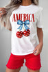 Sweet America Bow Cherry Graphic Patriotic Celebration Tee Shirt