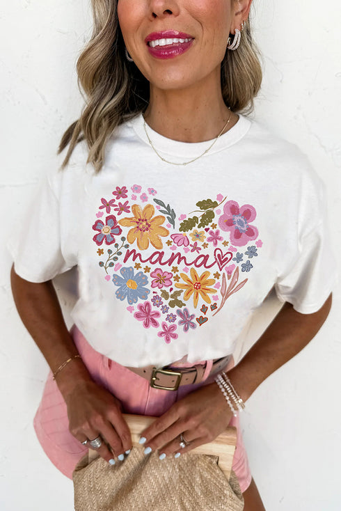 Sweet Blooms Mama Heart Graphic Print Cotton Tee