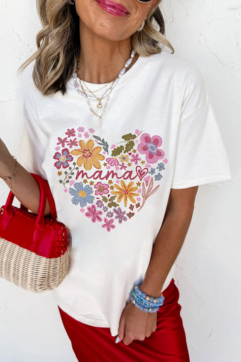 Sweet Blooms Mama Heart Graphic Print Cotton Tee