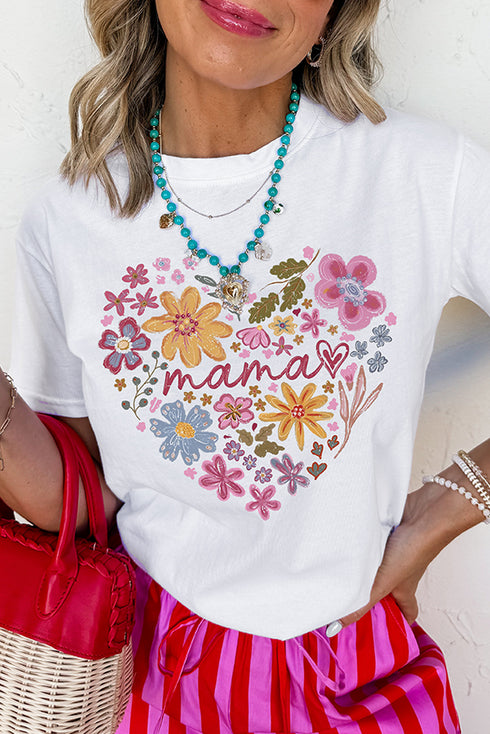 Sweet Blooms Mama Heart Graphic Print Cotton Tee