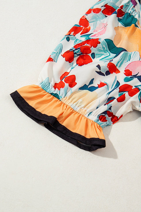 Sweet Blossom Ruffle Sleeve High Waist Flared A Line Mini Dress