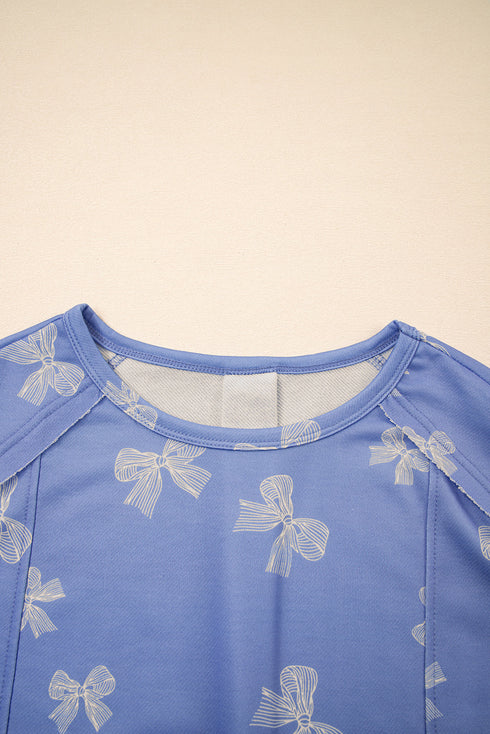 Sweet Bow Print Ruffle Sleeve Crewneck T-Shirt Mini Dress