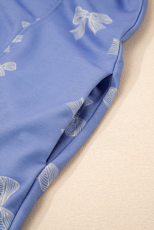 Sweet Bow Print Ruffle Sleeve Crewneck T-Shirt Mini Dress