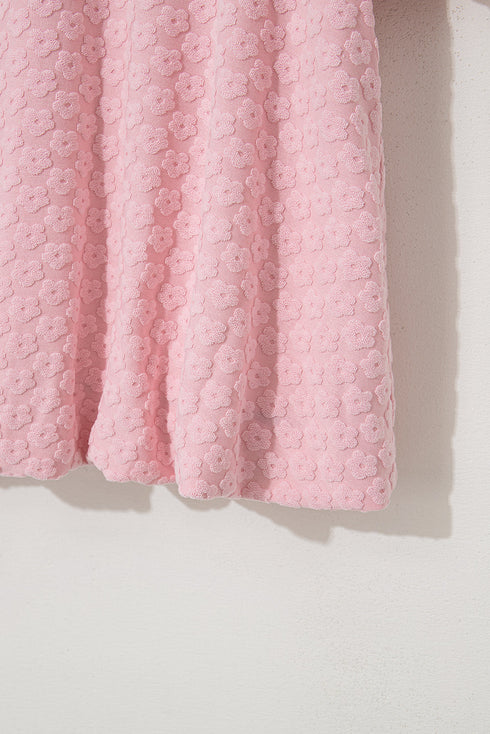 Sweet Daisy Jacquard Textured Knit Short Sleeve Top And Matching Shorts Set