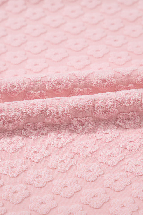 Sweet Daisy Jacquard Textured Knit Short Sleeve Top And Matching Shorts Set