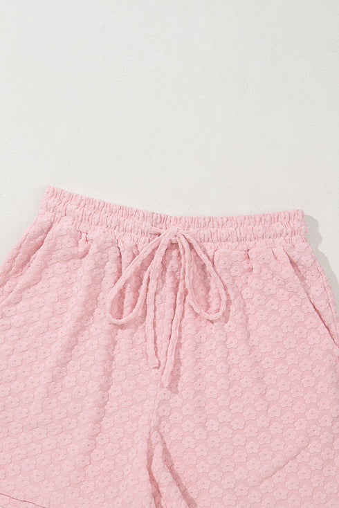 Sweet Daisy Jacquard Textured Knit Short Sleeve Top And Matching Shorts Set