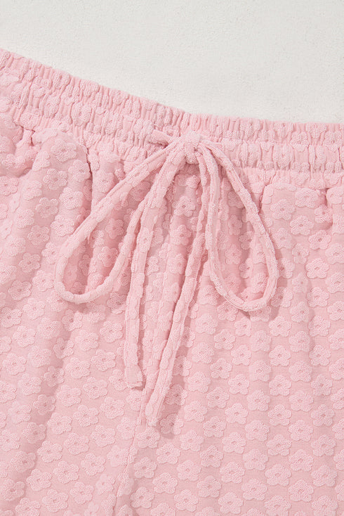 Sweet Daisy Jacquard Textured Knit Short Sleeve Top And Matching Shorts Set