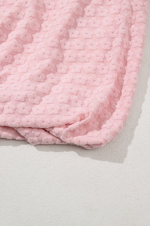 Sweet Daisy Jacquard Textured Knit Short Sleeve Top And Matching Shorts Set