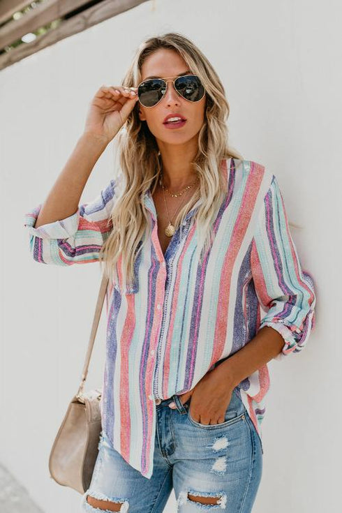 Sweet Enough Striped Button Down Top