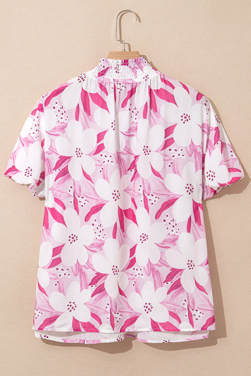 Sweet Floral Garden Smocked Frill Detail Puff Sleeve Blouse