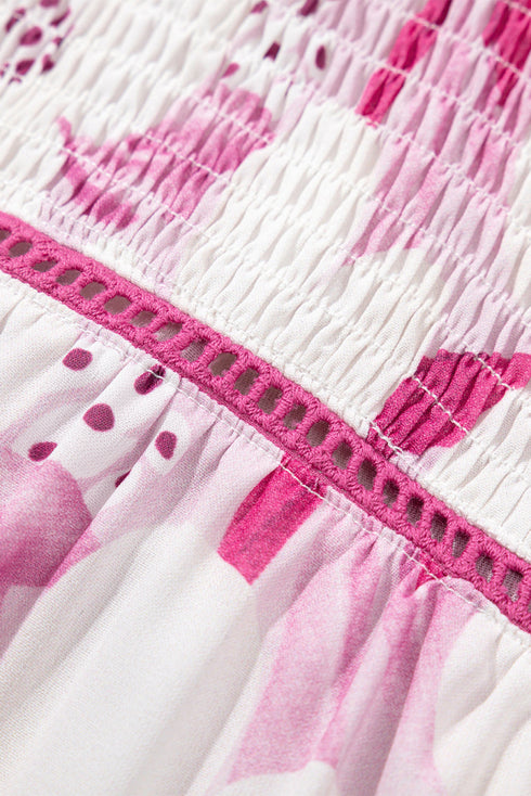 Sweet Floral Garden Smocked Frill Detail Puff Sleeve Blouse