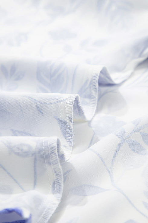 Sweet Floral Print Ricrac Trim Round Neck Short Sleeve Top