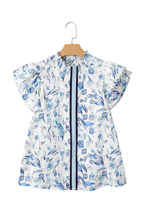 Sweet Floral Print Ruffled Short Sleeve Southern Belle Blouse Top