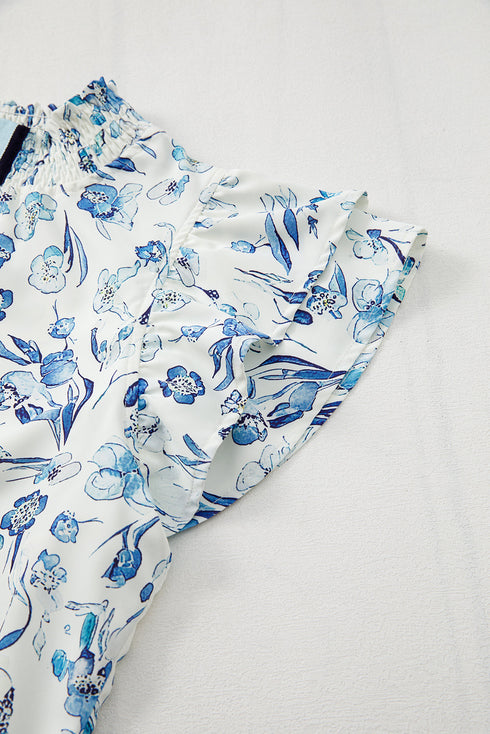 Sweet Floral Print Ruffled Short Sleeve Southern Belle Blouse Top