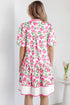 Sweet Floral Print Striped Trim A Line Dress
