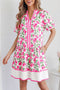 Sweet Floral Print Striped Trim A Line Dress
