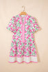 Sweet Floral Print Striped Trim A Line Dress