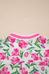 Sweet Floral Print Striped Trim A Line Dress