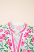 Sweet Floral Print Striped Trim A Line Dress