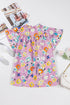 Sweet Floral Print V Neck Flutter Sleeve Casual Top