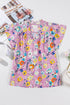 Sweet Floral Print V Neck Flutter Sleeve Casual Top