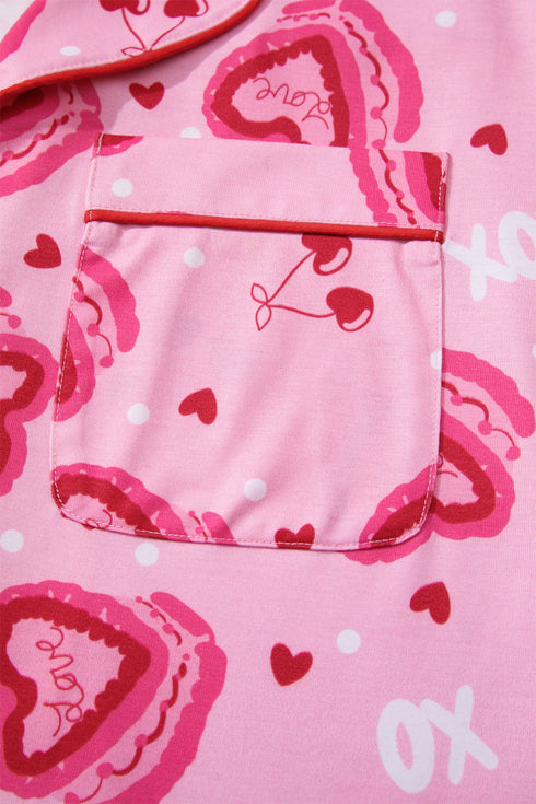 Sweet Heart Cake Print Ruffle Trim Two Piece Sleepwear