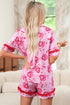Sweet Heart Cake Print Ruffle Trim Two Piece Sleepwear