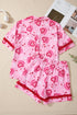 Sweet Heart Cake Print Ruffle Trim Two Piece Sleepwear