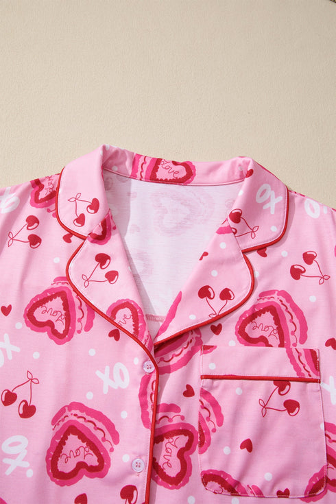 Sweet Heart Cake Print Ruffle Trim Two Piece Sleepwear