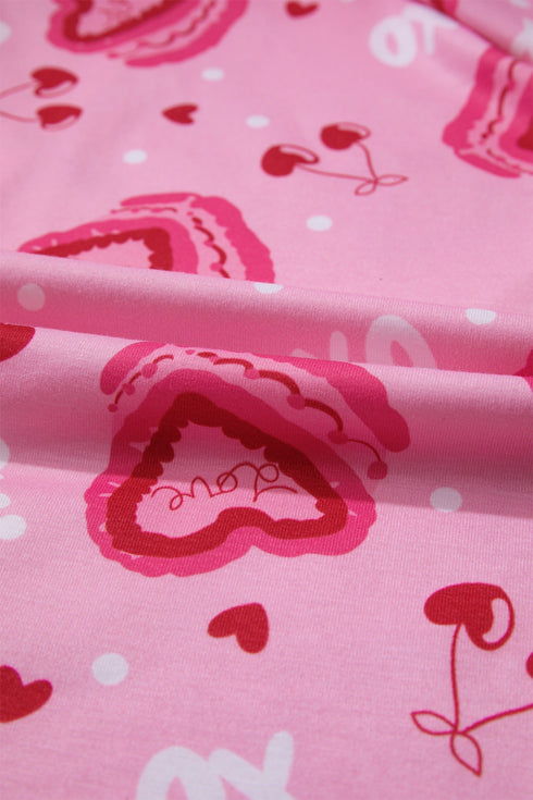 Sweet Heart Cake Print Ruffle Trim Two Piece Sleepwear