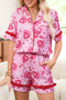 Sweet Heart Cake Print Ruffle Trim Two Piece Sleepwear