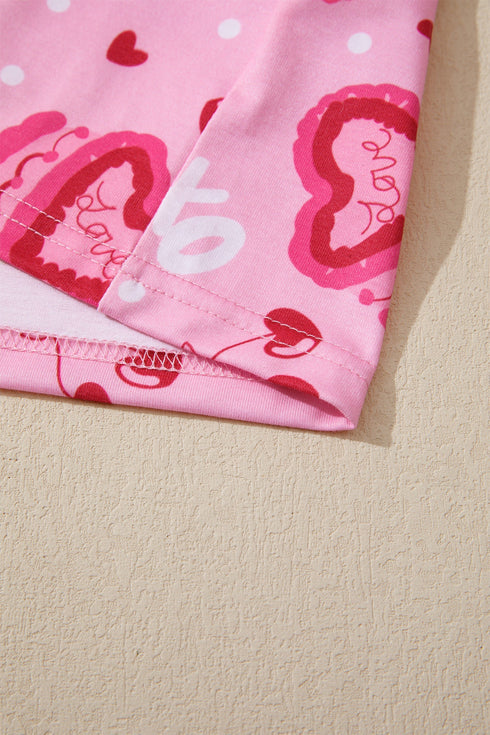 Sweet Heart Cake Print Ruffle Trim Two Piece Sleepwear