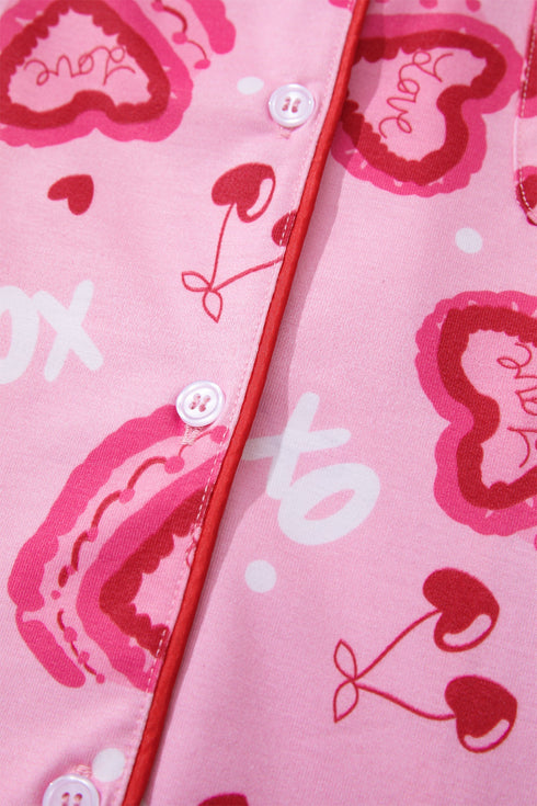 Sweet Heart Cake Print Ruffle Trim Two Piece Sleepwear