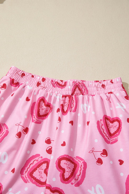 Sweet Heart Cake Print Ruffle Trim Two Piece Sleepwear