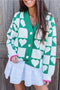 Sweet Heart Motif Checkerboard Knit Cardigan