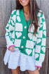 Sweet Heart Motif Checkerboard Knit Cardigan