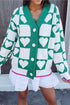 Sweet Heart Motif Checkerboard Knit Cardigan