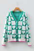 Sweet Heart Motif Checkerboard Knit Cardigan
