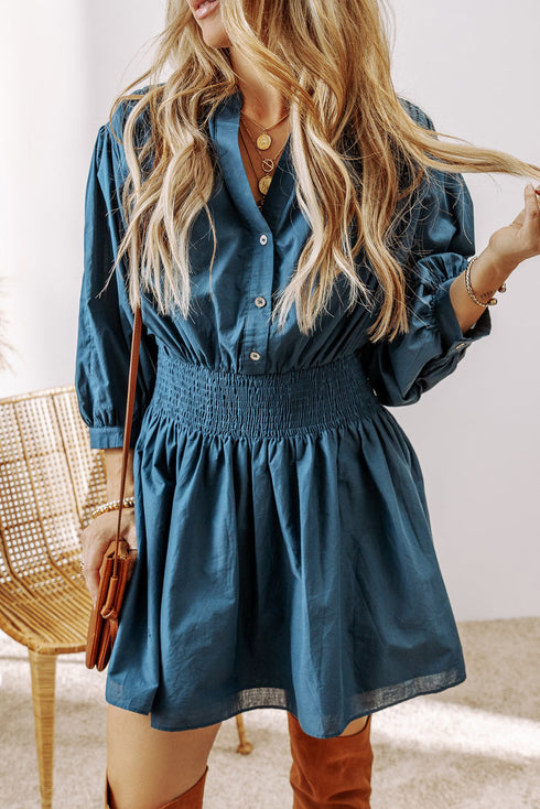 Sweet Savannah Shirred Button-Front Mini Dress