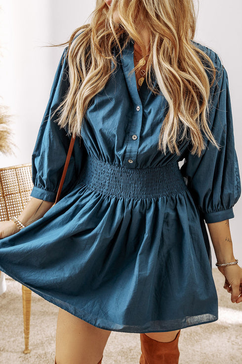 Sweet Savannah Shirred Button-Front Mini Dress