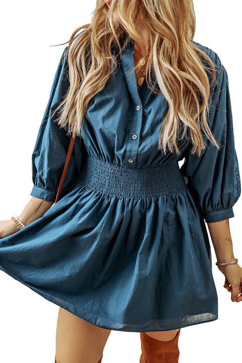 Sweet Savannah Shirred Button-Front Mini Dress