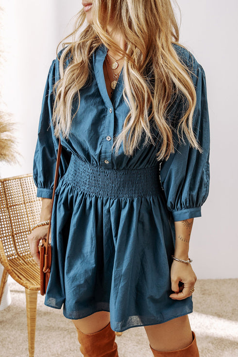 Sweet Savannah Shirred Button-Front Mini Dress
