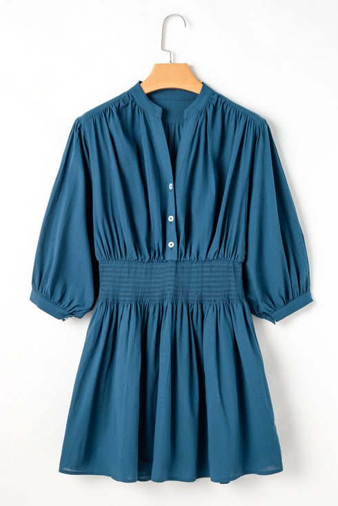Sweet Savannah Shirred Button-Front Mini Dress
