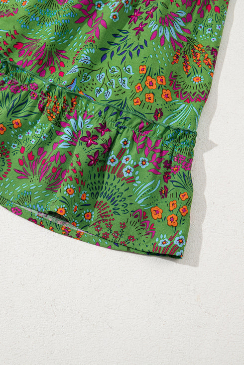 Sweet Shamrock Floral Ruffle Trim Tiered Mini Dress