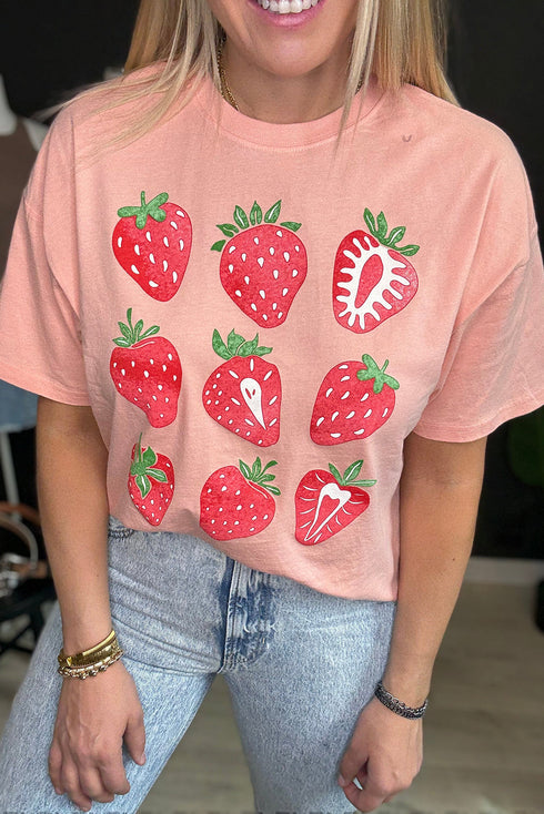 Sweet Strawberry Patch Watercolor Graphic Short Sleeve Tee