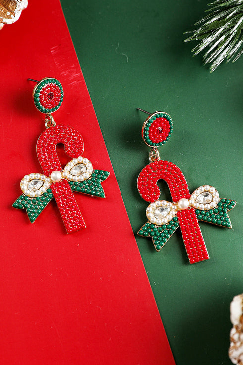 Sweet Striped Candy Cane Motif Beaded Drop Earrings